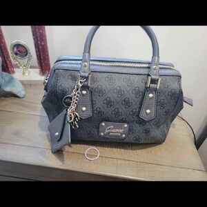 Guess Charcoal Satchel with Logo Pattern